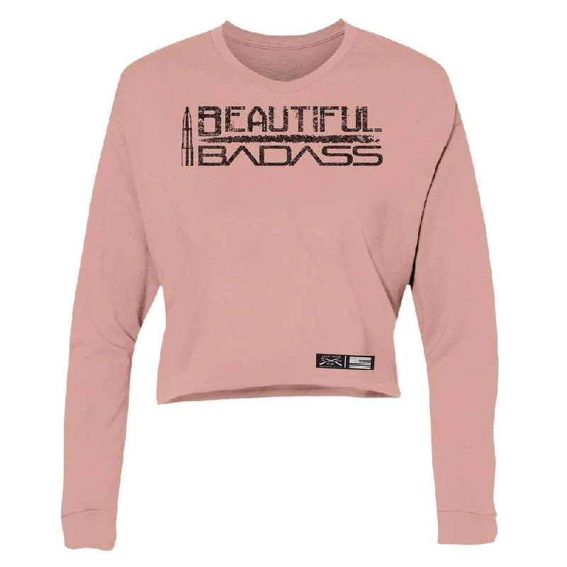 Women's Beautiful Badass Long Sleeve Cropped T-Shirt - Desert Pink