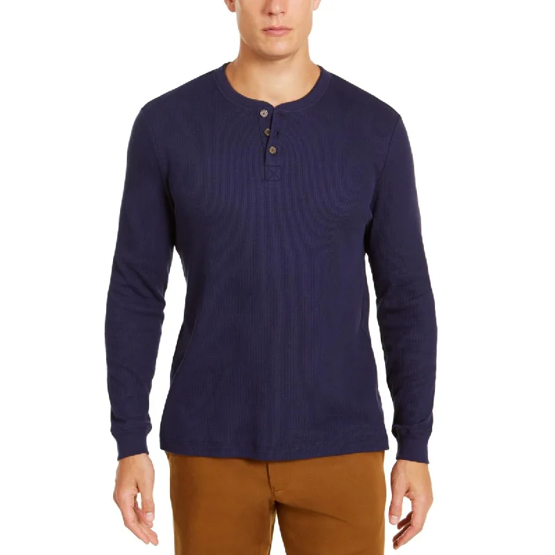 Club Room Mens Thermal Waffle Knit Henley Shirt