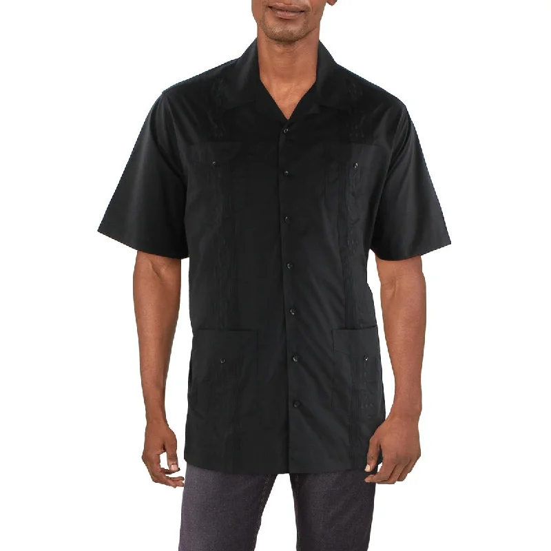 Cubavera Mens Big & Tall Embroidered Short Sleeve Button-Down Shirt