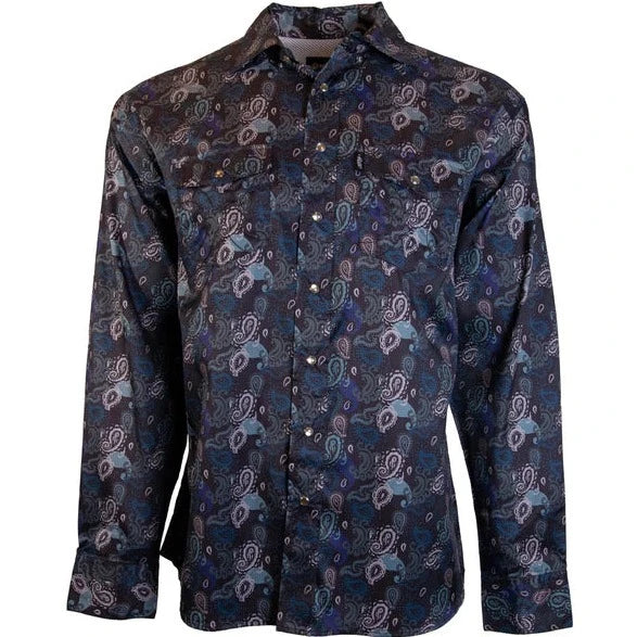 Hooey Men's Sol Paisley L/S Western Snap Shirt in Black