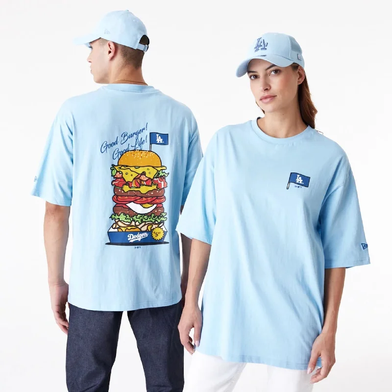 LA Dodgers MLB Burger Graphic Pastel Blue Oversized T-Shirt