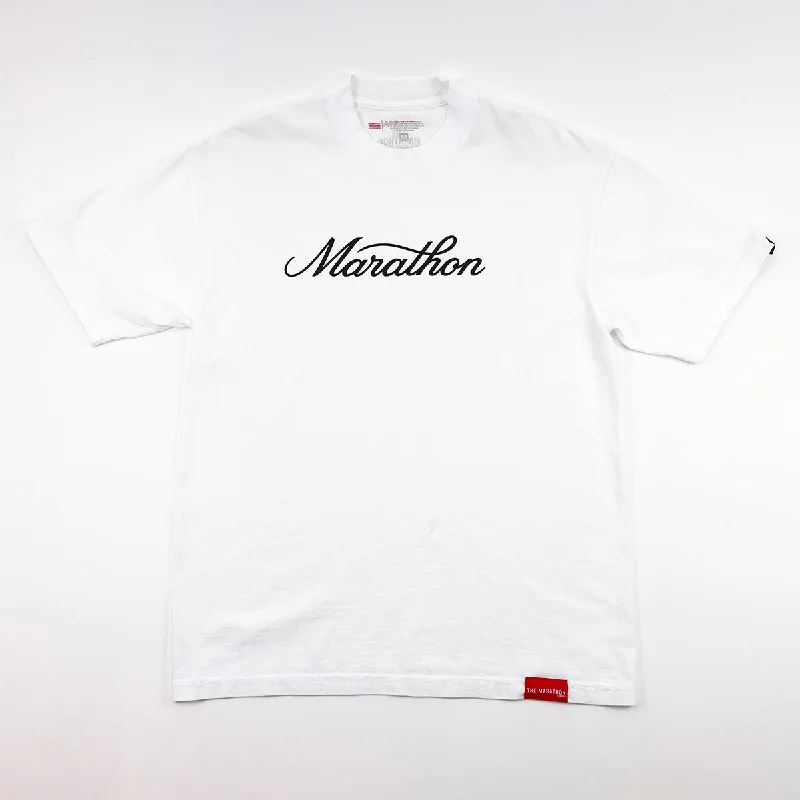 Marathon Classic Script T-Shirt - White/Black