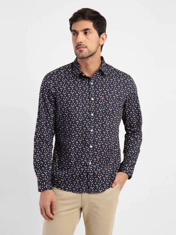 Men's Geometric Print Spread Collar Shirt