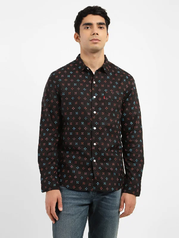 Men's Geometric Print Spread Collar Shirt