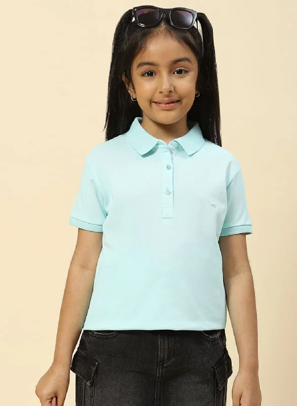 Girls Aqua Blue Plain T-Shirt