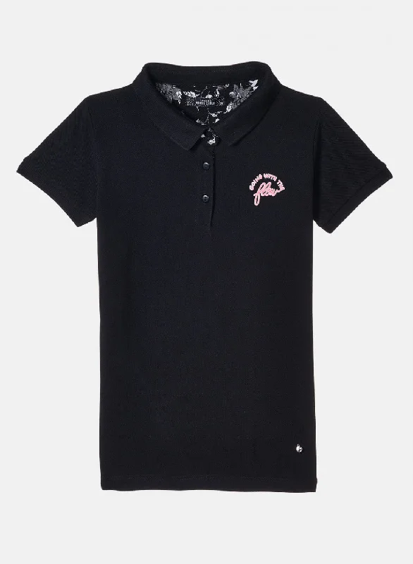 Girls Black Plain T-Shirt