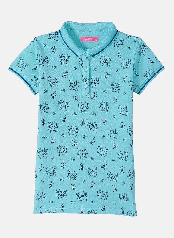 Girls Blue Printed T-Shirt