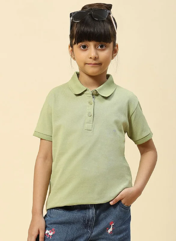 Girls Green Plain T-Shirt