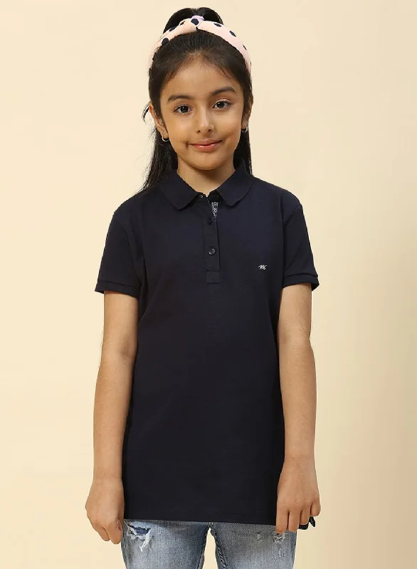 Girls Navy Blue Plain T-Shirt