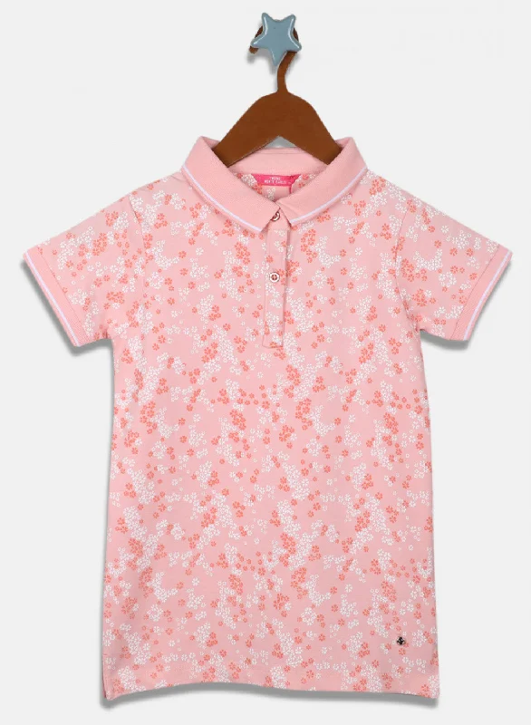 Girls Peach Printed T-Shirt