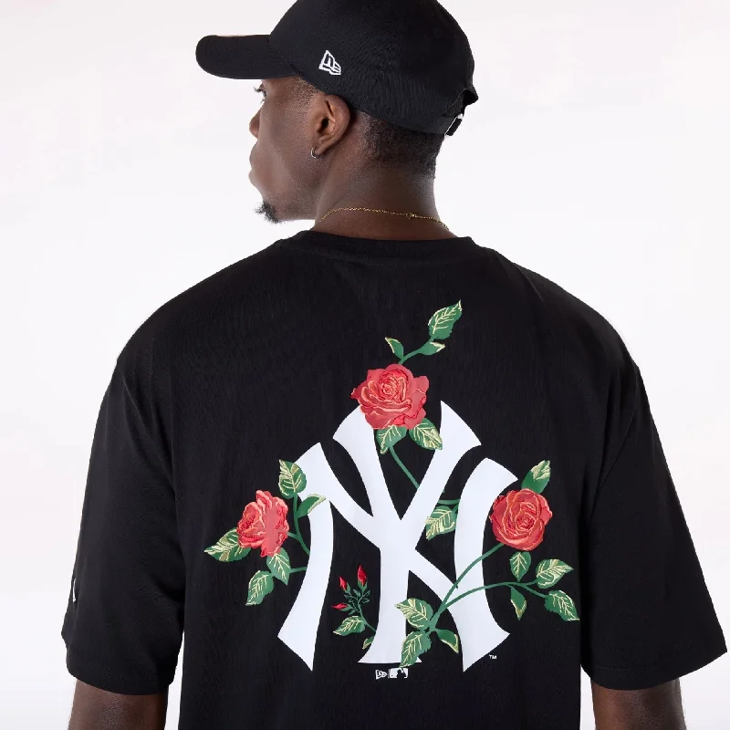 New York Yankees MLB Floral Graphic Black Oversized T-Shirt