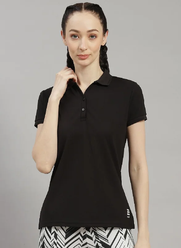 Women Black Solid T-Shirt