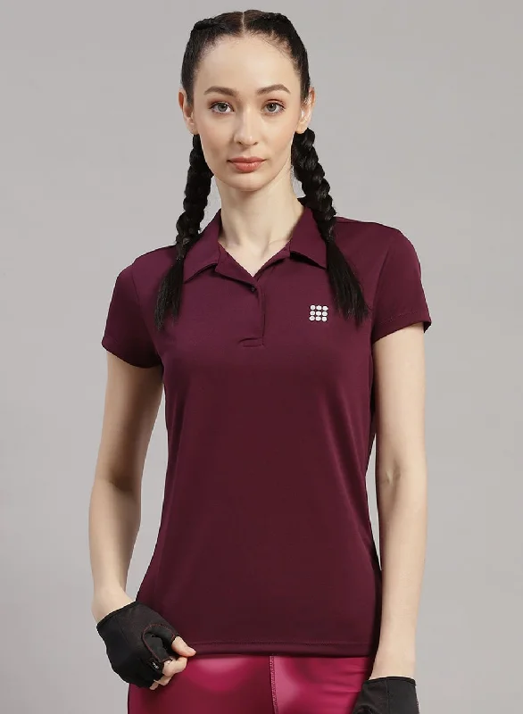 Women Maroon Solid T-Shirt