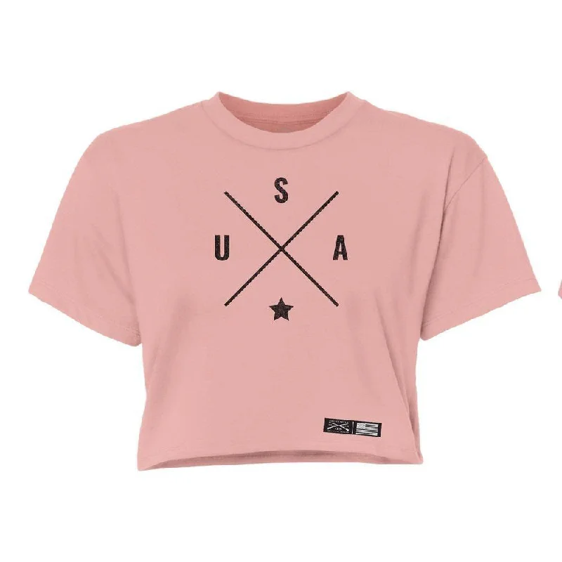 Women's Simple USA Cropped T-Shirt - Desert Pink