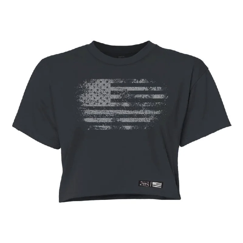 Women's Vintage American Flag Cropped T-Shirt - Heavy Metal