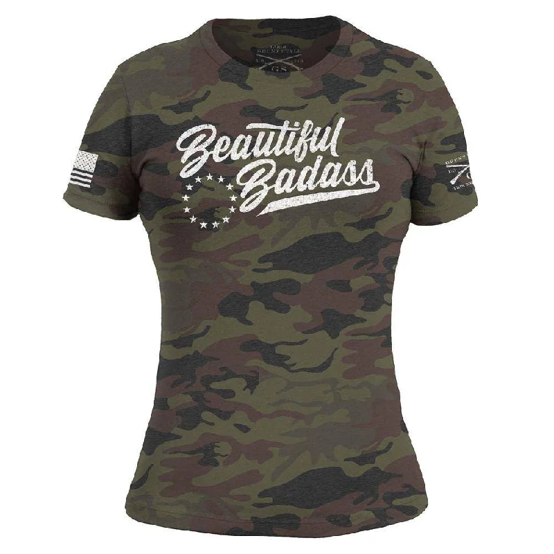 Women's Beautiful Badass T-Shirt - Woodland Camo