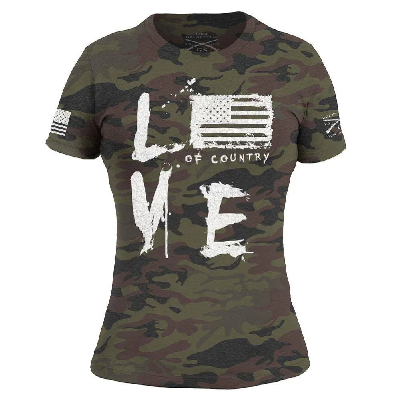 Women's  Love of Country T-Shirt - Woodland Camo