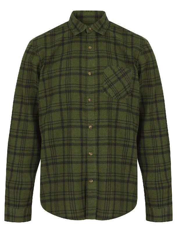 Avoch Checked Cotton Flannel Shirt in Deep Depths Green - Tokyo Laundry