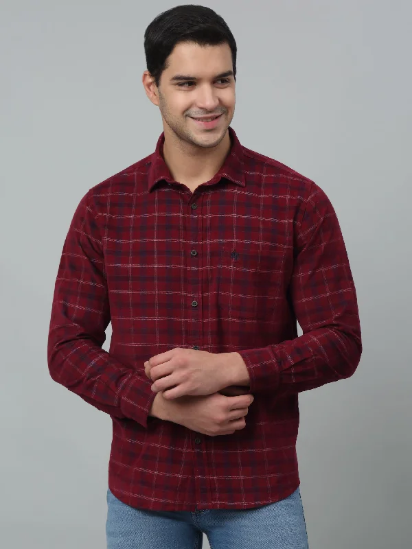 Men's Red Casual Medium Checks Corduroy Full Sleeve Shirt