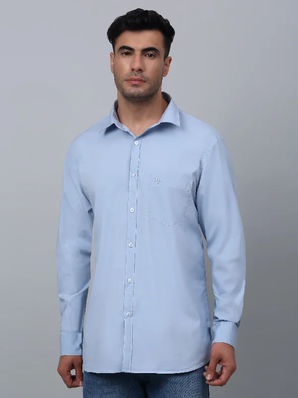 Men's Light Blue Casual Plain Full Sleeve Shirt