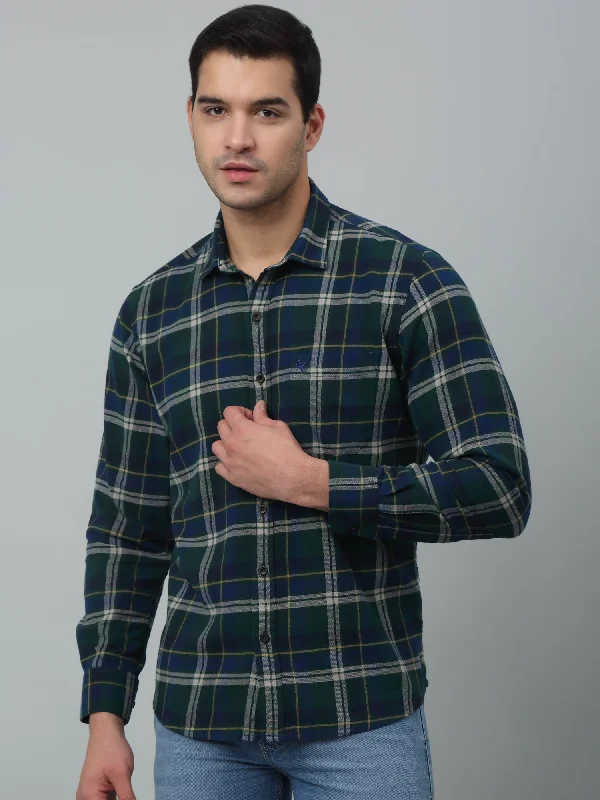 Men's Green Casual Brushed Big Checks Full Sleeve Shirt