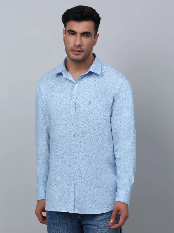 Men's Light Blue Casual Ditsy Print Full Sleeve Shirt