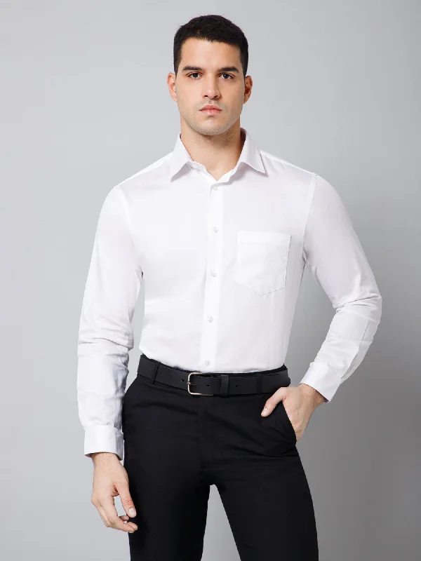 Men's White Party Plain Full Sleeve Shirt