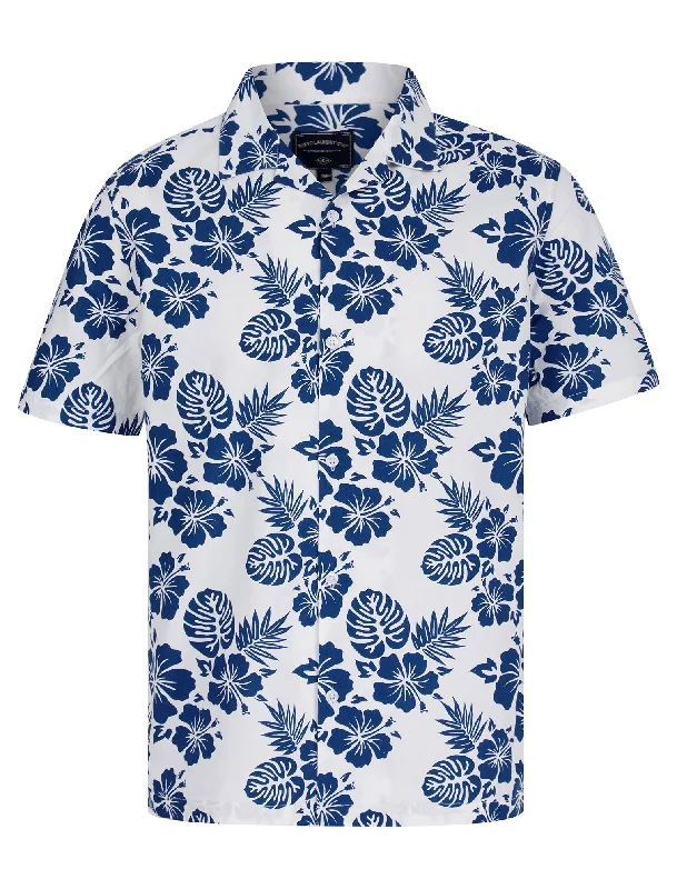 Chambal Floral Print Short Sleeve Open Collar Hawaiian Shirt in Bright White - Tokyo Laundry