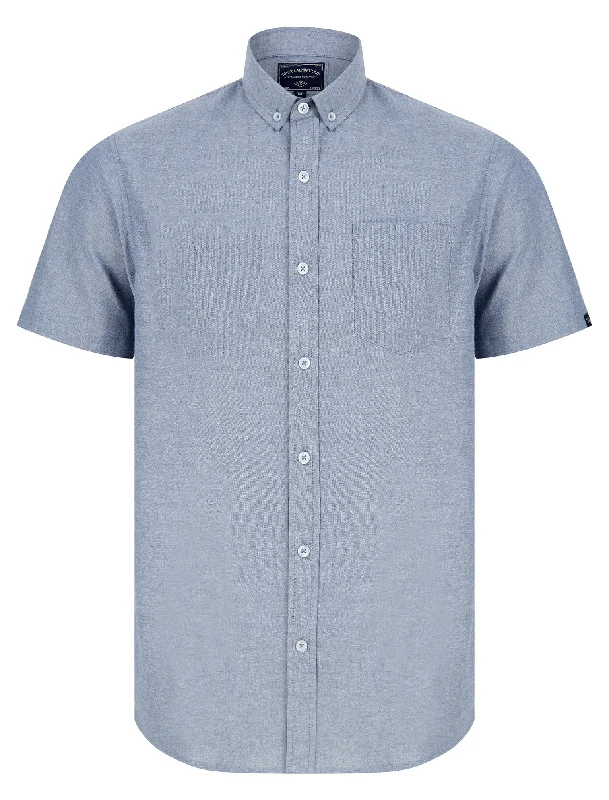 Claudius Chambray Cotton Short Sleeve Shirt in Blue - Tokyo Laundry