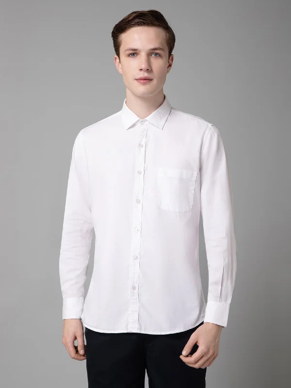 Men's White Casual Plain Full Sleeve Shirt