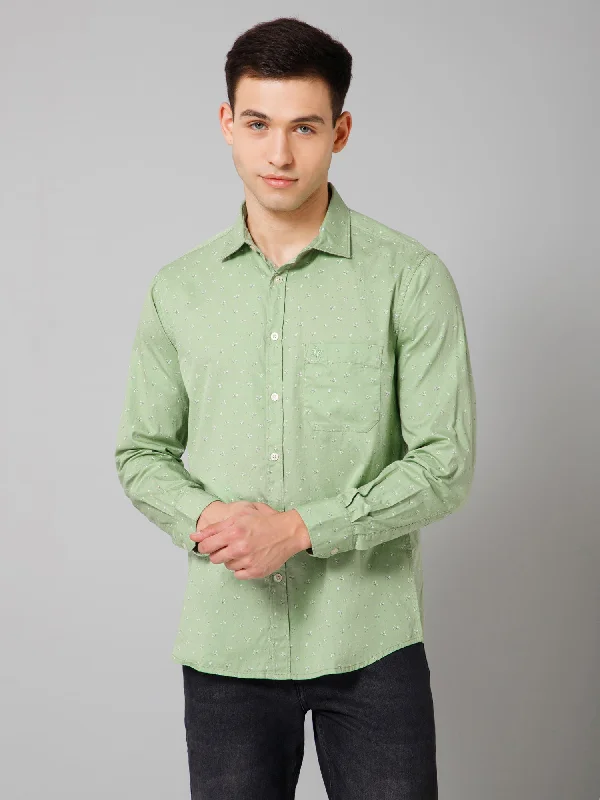 Men's Green Casual Floral Print Full Sleeve Shirt