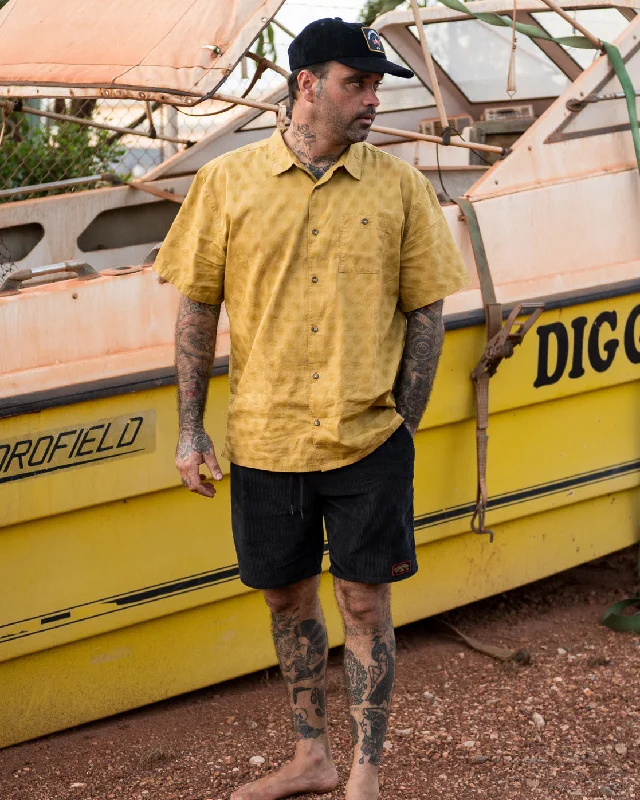 King Stringray Flowers Short Sleeve Woven Shirt - Mustard