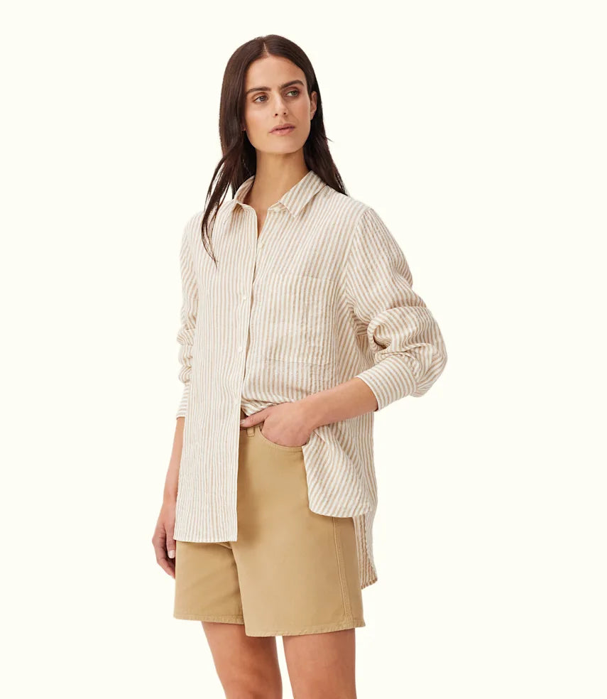 R.M.Williams - Crispin Linen Shirt - Stripe - Sepia Tint/White