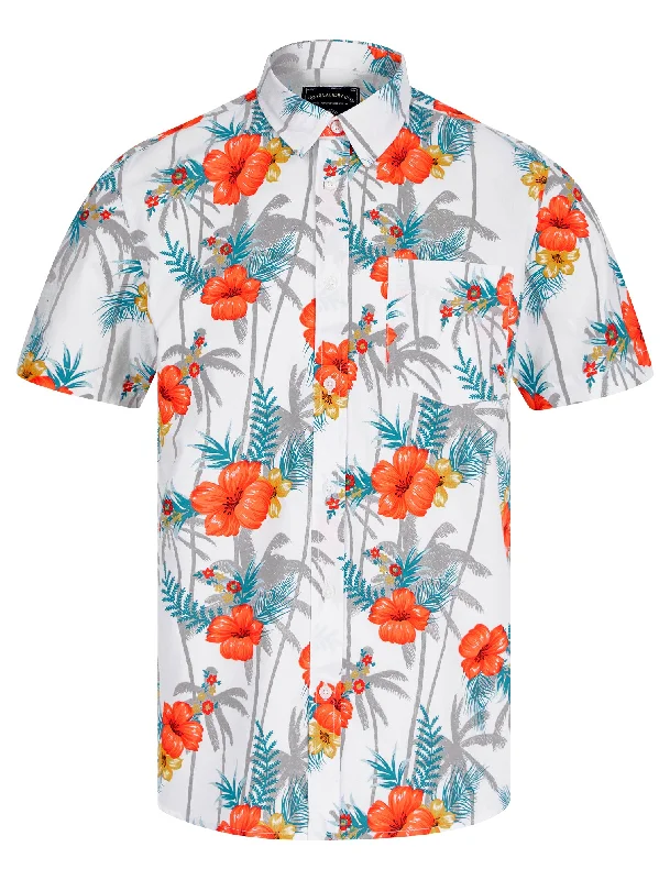 Luni Tropical Floral Print Short Sleeve Shirt in Bright White - Tokyo Laundry