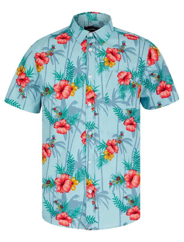 Luni Tropical Floral Print Short Sleeve Shirt in Dream Blue - Tokyo Laundry