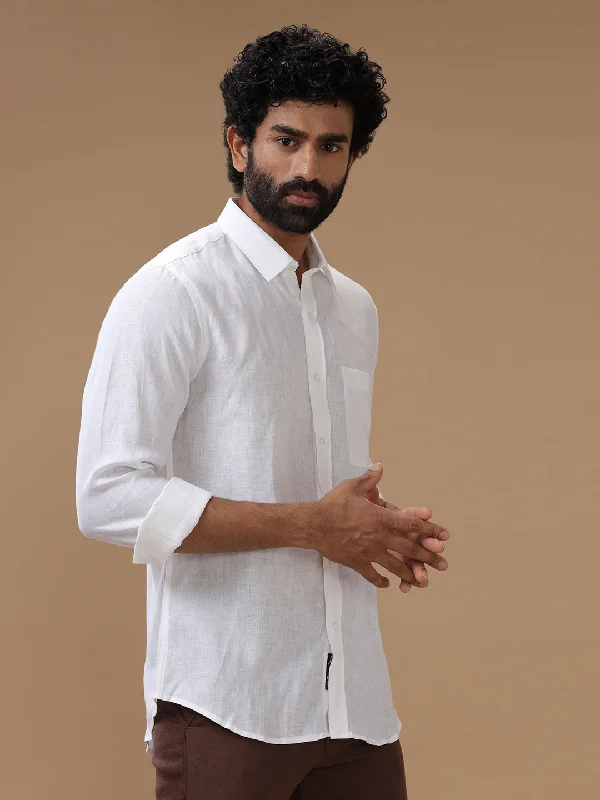 Men 100% Pure Linen White Shirt 5090