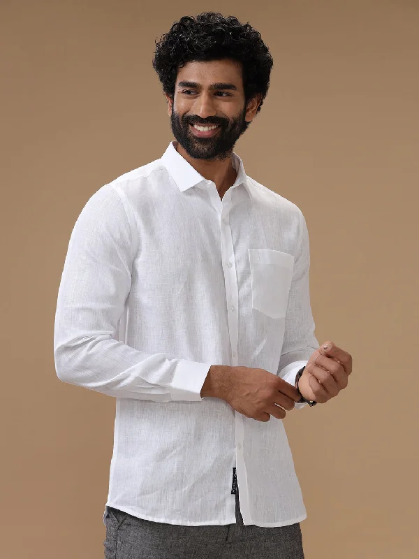 Men 100% Pure Linen White Shirt 5445