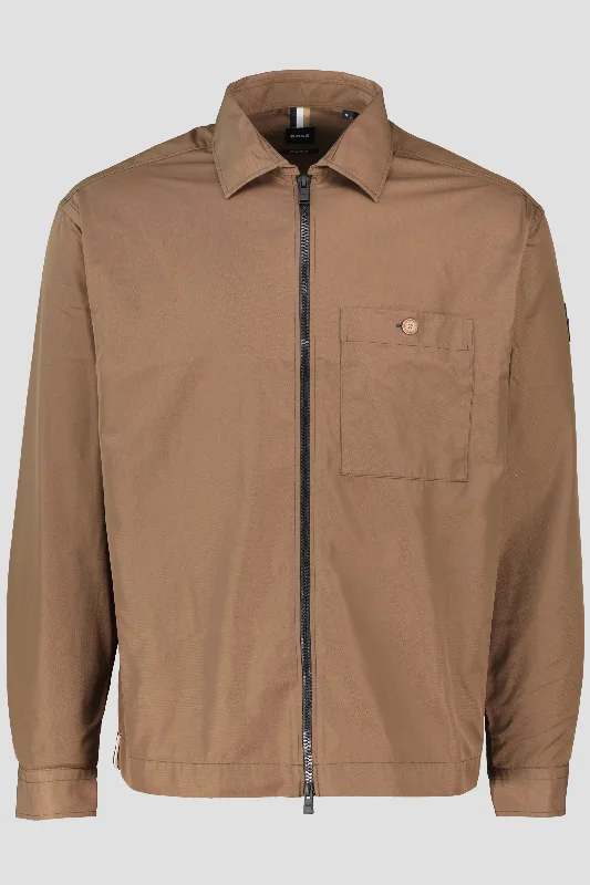 Men's BOSS Black S-OLSON Open Brown Overshirt