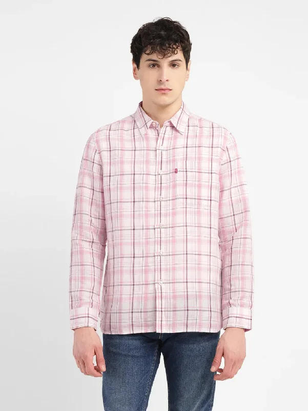 Men's Checkered Slim Fit  Linen Shirt