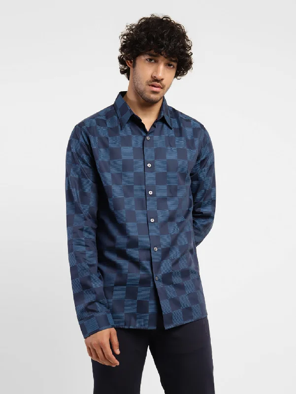 Men's Checkered Slim Fit Shirt Blue