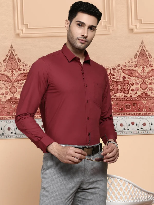 Men Cotton Spandex 2 Way Stretch Shirt Maroon LY6