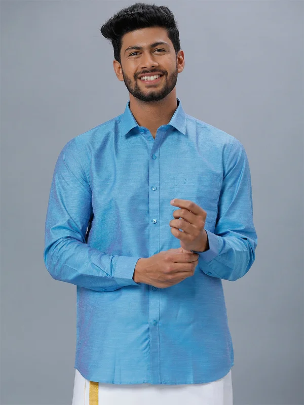 Men Cotton Rich Shirt Full Sleeves Light Cyan T29 TE7