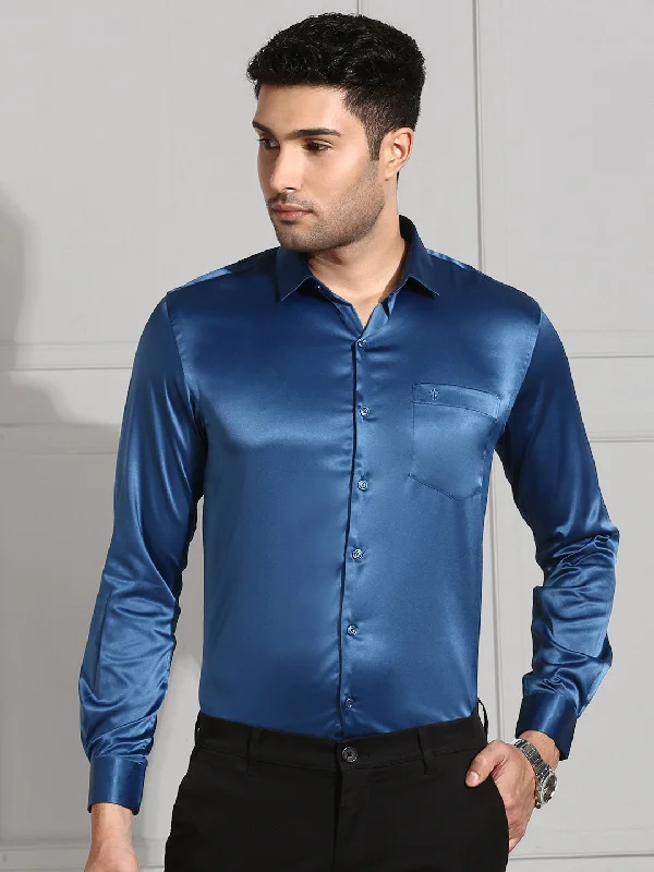 Men Party Wear Navy Shirt PS4