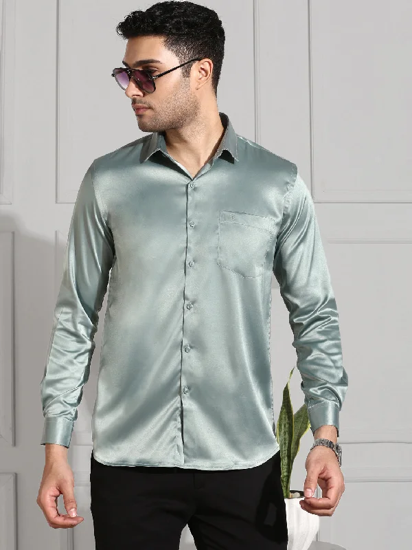 Men Party Wear Grayish Green Shirt PS8