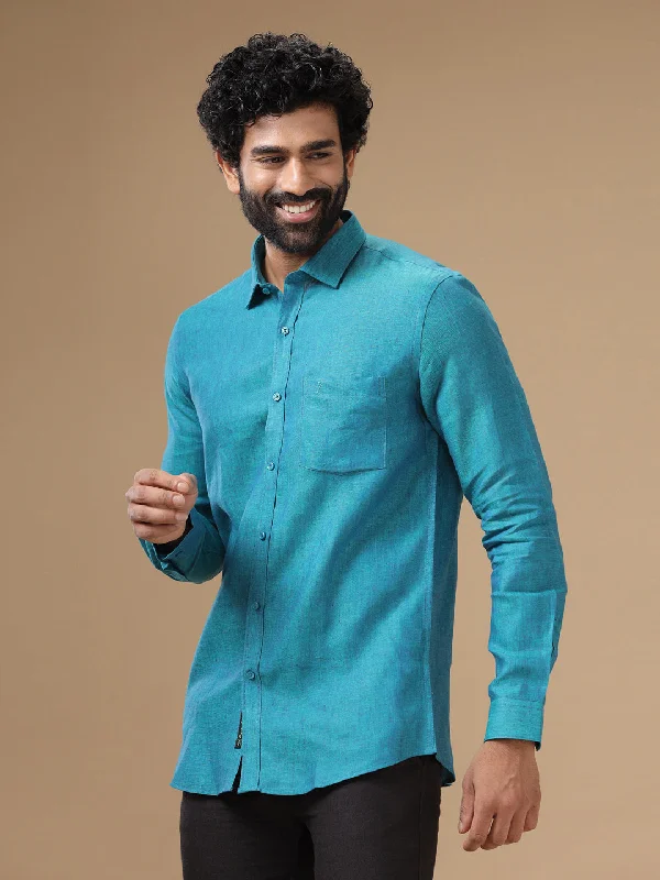 Men Pure Linen Shirt Blue