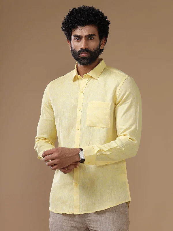 Men Pure Linen Shirt Light Yellow