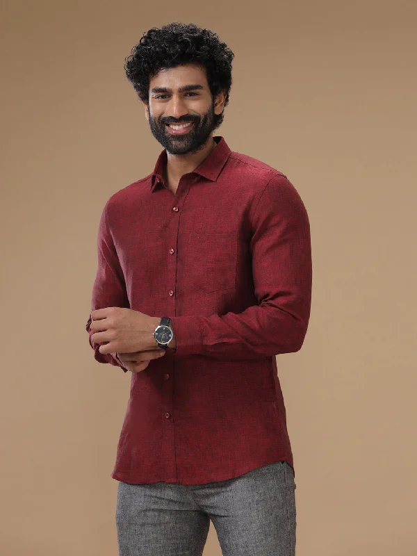 Men Pure Linen Shirt Maroon