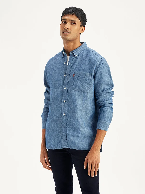 Men's Solid Regular Fit Denim Shirt