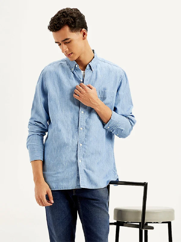 Men's Solid Straight Fit Denim Shirt