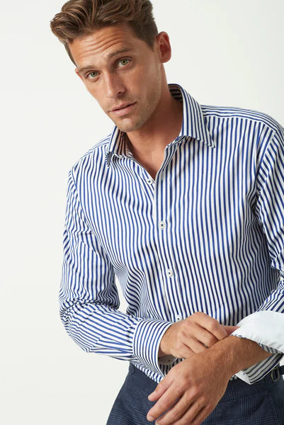 M.J. Bale - Noble Shirt - Stripe - Navy & White